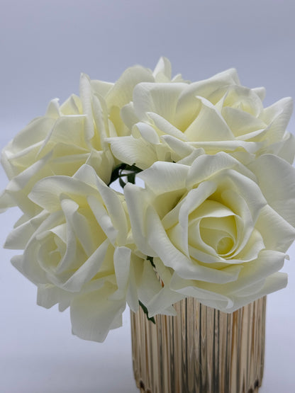 Adele Real Touch 5 Heads Bouquet Roses White