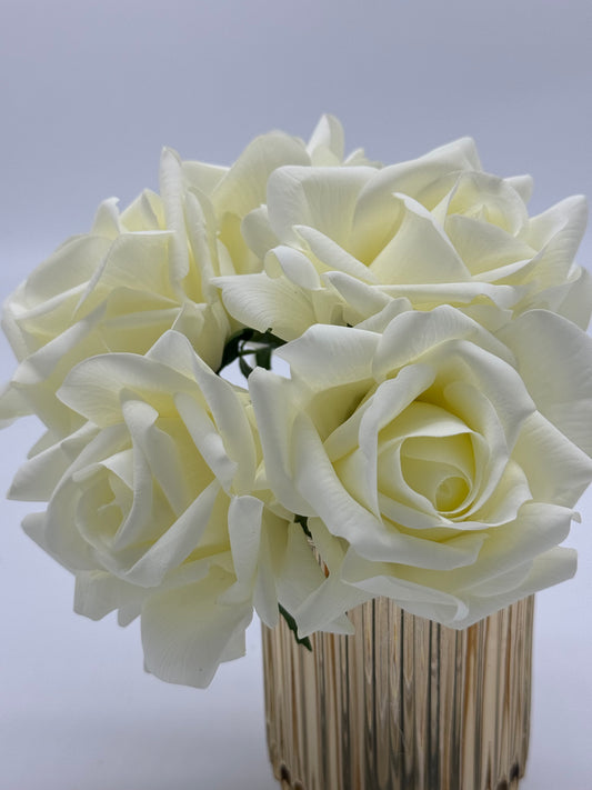 Adele Real Touch 5 Heads Bouquet Roses White