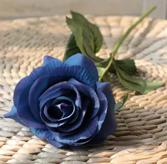 Real Touch Single Stem Small Rose Navy