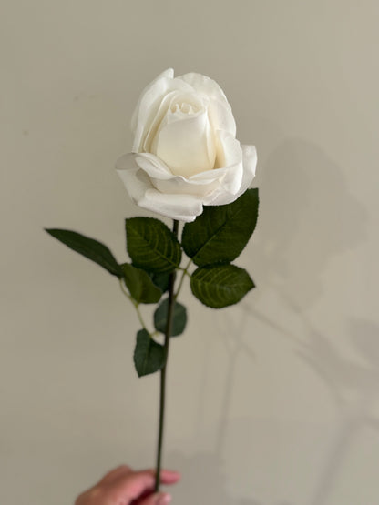 Single Stem Anna Rose Open Bud Real Touch White