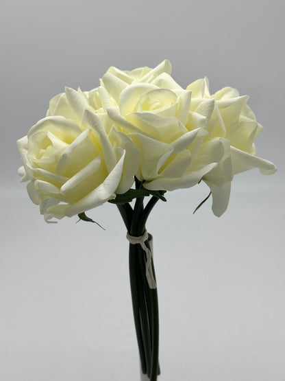 Adele Real Touch 5 Heads Bouquet Roses White