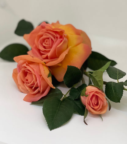 Real Touch 3 Stem Roses Orange