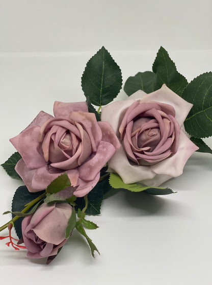 Real Touch 3 Stem Roses Purple